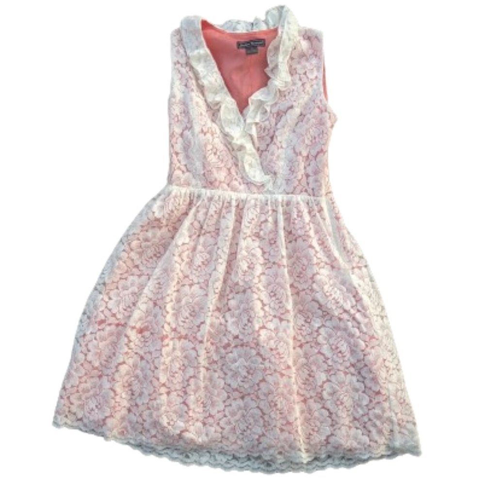 Peach and White Lace Dress Size 10  ---